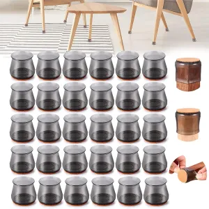 Chair Leg Floor Protectors, Furniture Feet Protector, Non-Slip Chair Socks Pads Felt Bottom Silicone Furniture Foot Protector Cover Pads for Hardwood Floors,Black,30 PCS