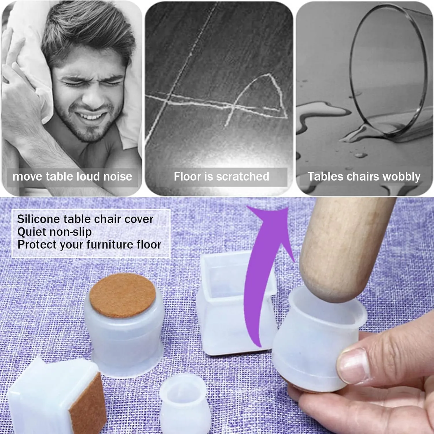 Chair Leg Floor Protectors, Furniture Feet Protector, Non-Slip Chair Socks Pads Felt Bottom Silicone Furniture Foot Protector Cover Pads for Hardwood Floors,Black,30 PCS
