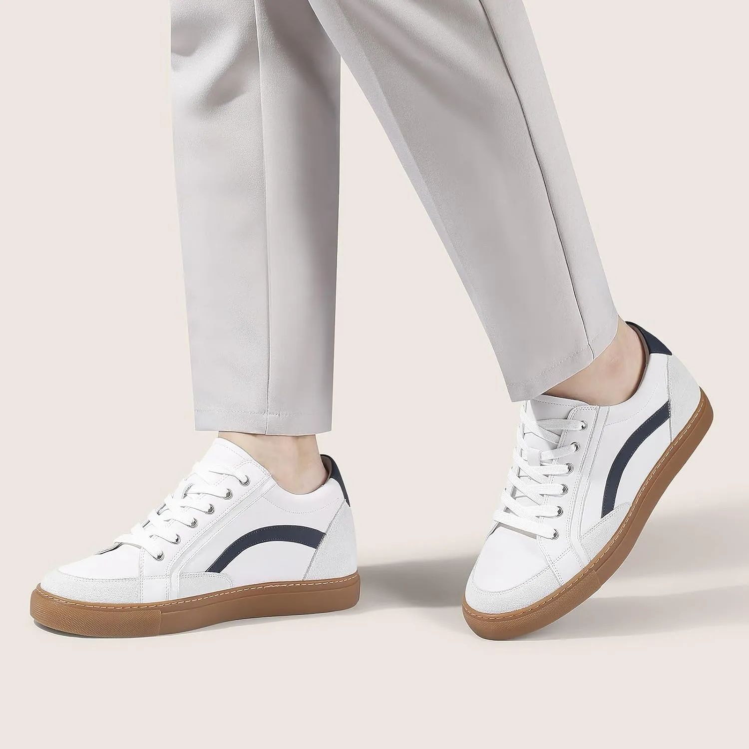 CHAMARIPA Hidden Heel Premium Leather Height Increase Low-Top Skate Shoes Men's Invisible Height Increasing Elevator Casual Fashion Sneaker