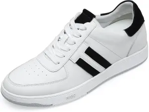 CHAMARIPA Hidden Heel Premium Leather Height Increase Low-Top Skate Shoes Men's Invisible Height Increasing Elevator Casual Fashion Sneaker