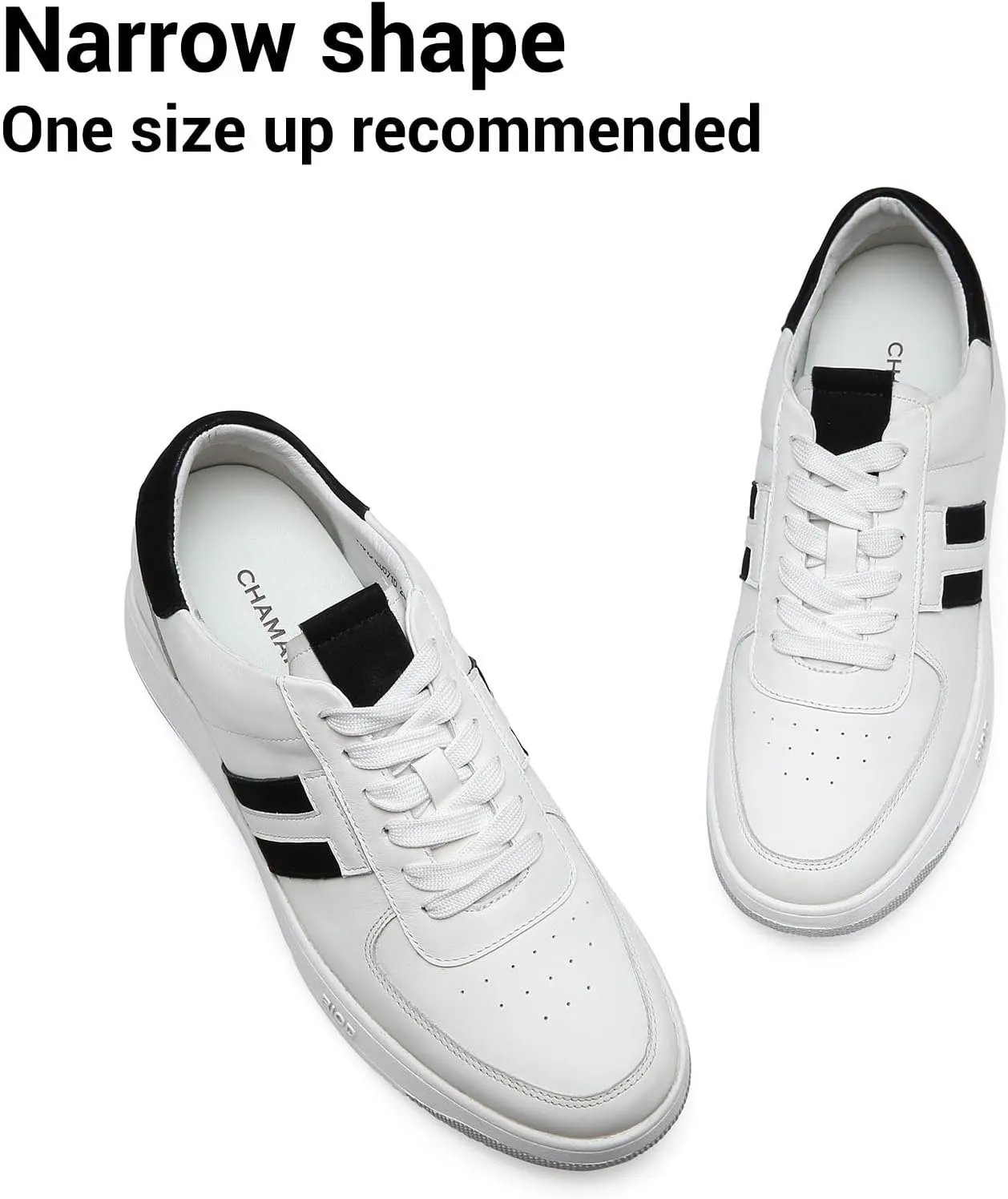 CHAMARIPA Hidden Heel Premium Leather Height Increase Low-Top Skate Shoes Men's Invisible Height Increasing Elevator Casual Fashion Sneaker