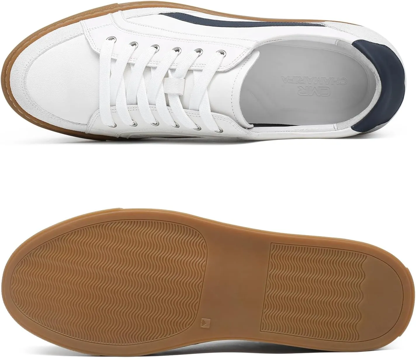 CHAMARIPA Hidden Heel Premium Leather Height Increase Low-Top Skate Shoes Men's Invisible Height Increasing Elevator Casual Fashion Sneaker