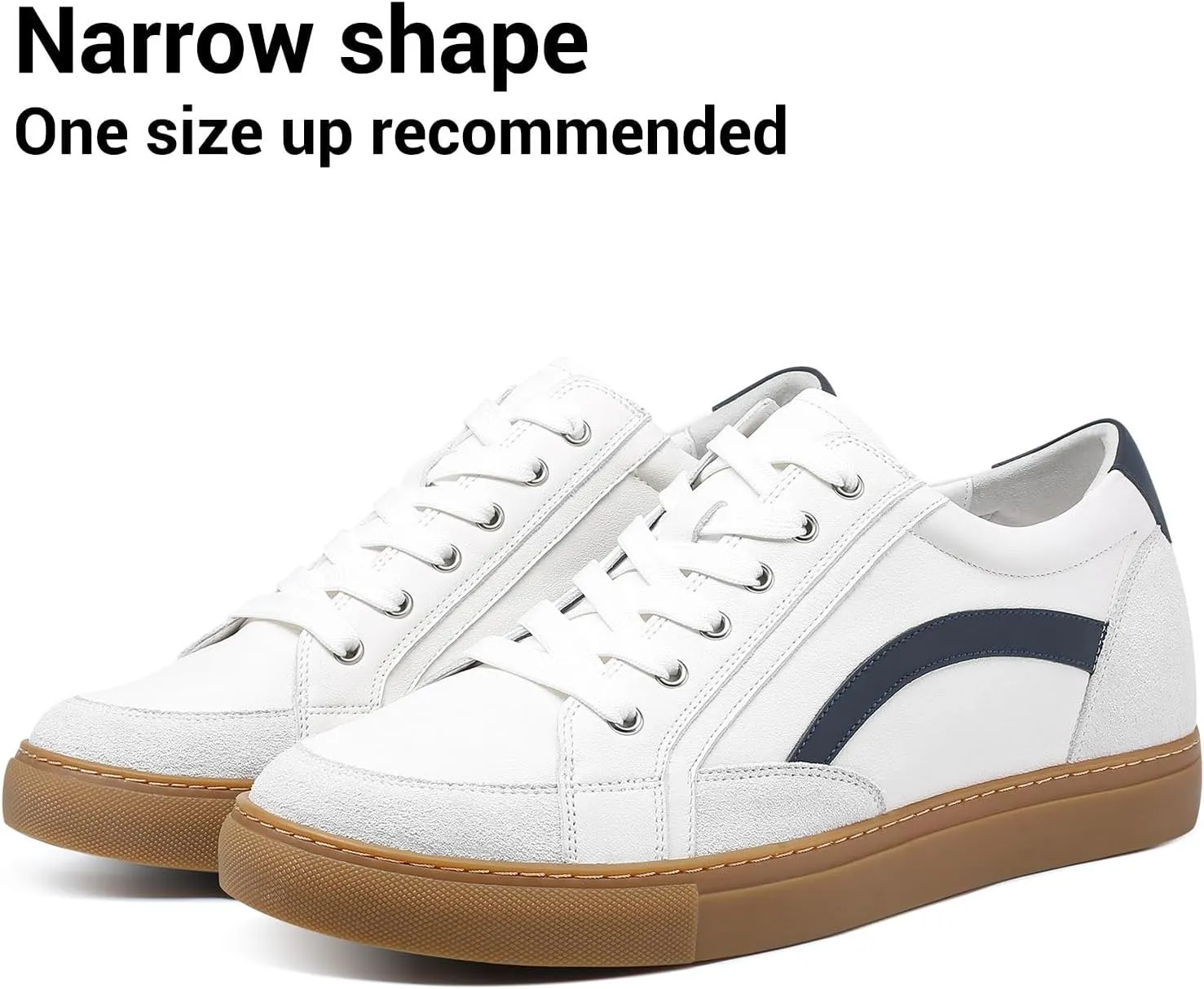 CHAMARIPA Hidden Heel Premium Leather Height Increase Low-Top Skate Shoes Men's Invisible Height Increasing Elevator Casual Fashion Sneaker