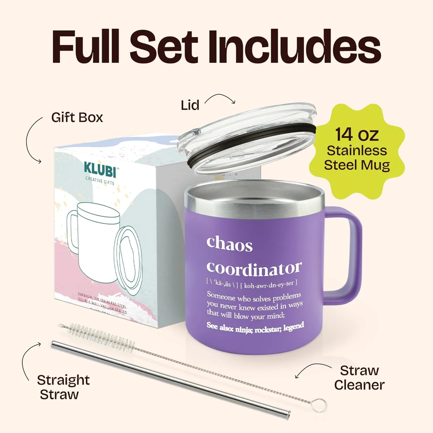 Chaos Coordinator Gifts for Women - Teacher Appreciation Gifts for Mothers Day, Nurses Week Promotion - 14oz Chaos Coordinator Tumbler Mug Purple Gift for Women Gift Baskets for Her Nurse Manager Boss