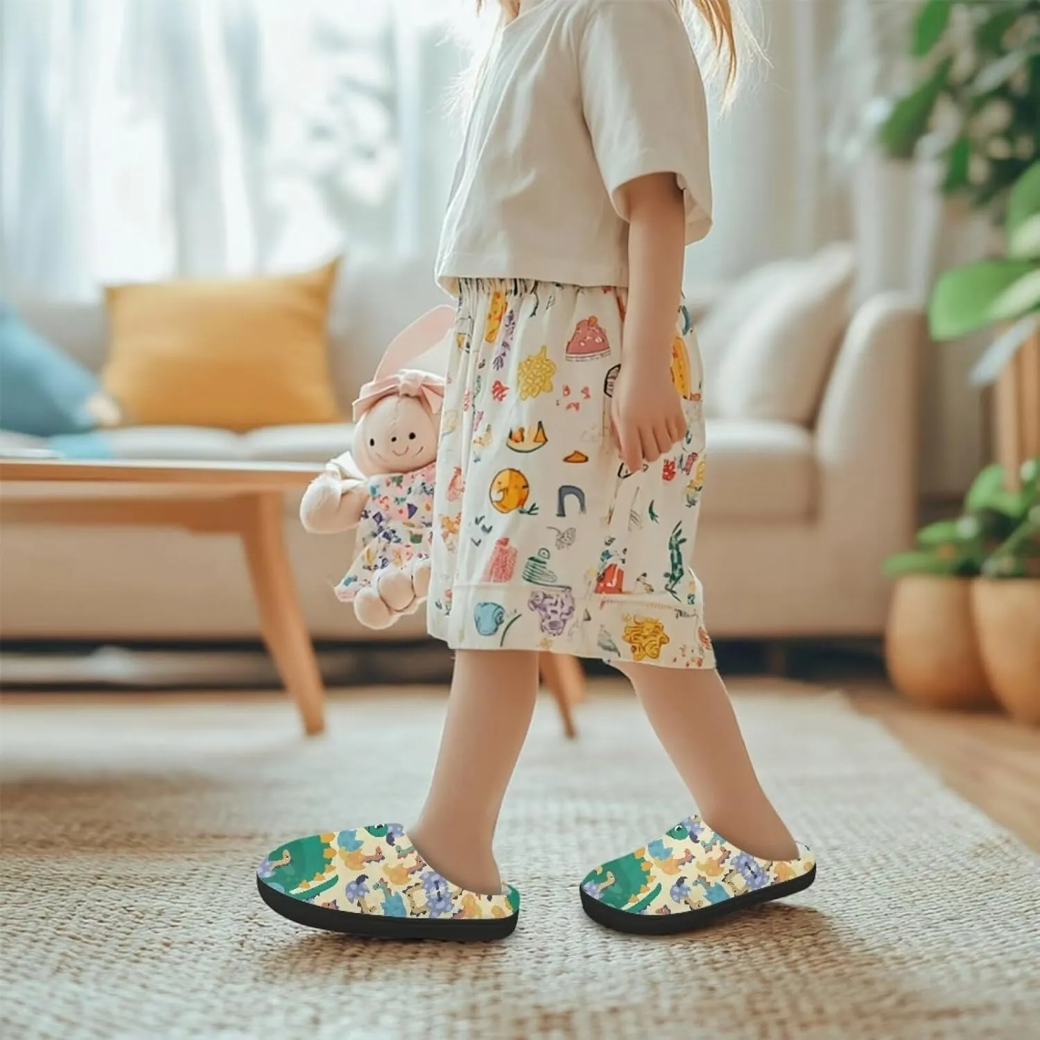Children's Plush Slippers Cozy Plush Slip-on House Shoes with Memory Foam Warm Winter Kids Non-Slip Indoor Slipper