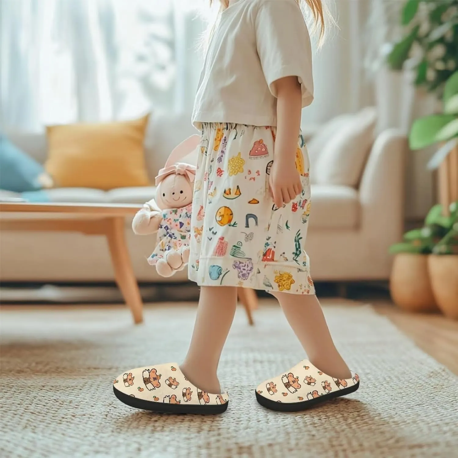Children's Plush Slippers Cozy Plush Slip-on House Shoes with Memory Foam Warm Winter Kids Non-Slip Indoor Slipper