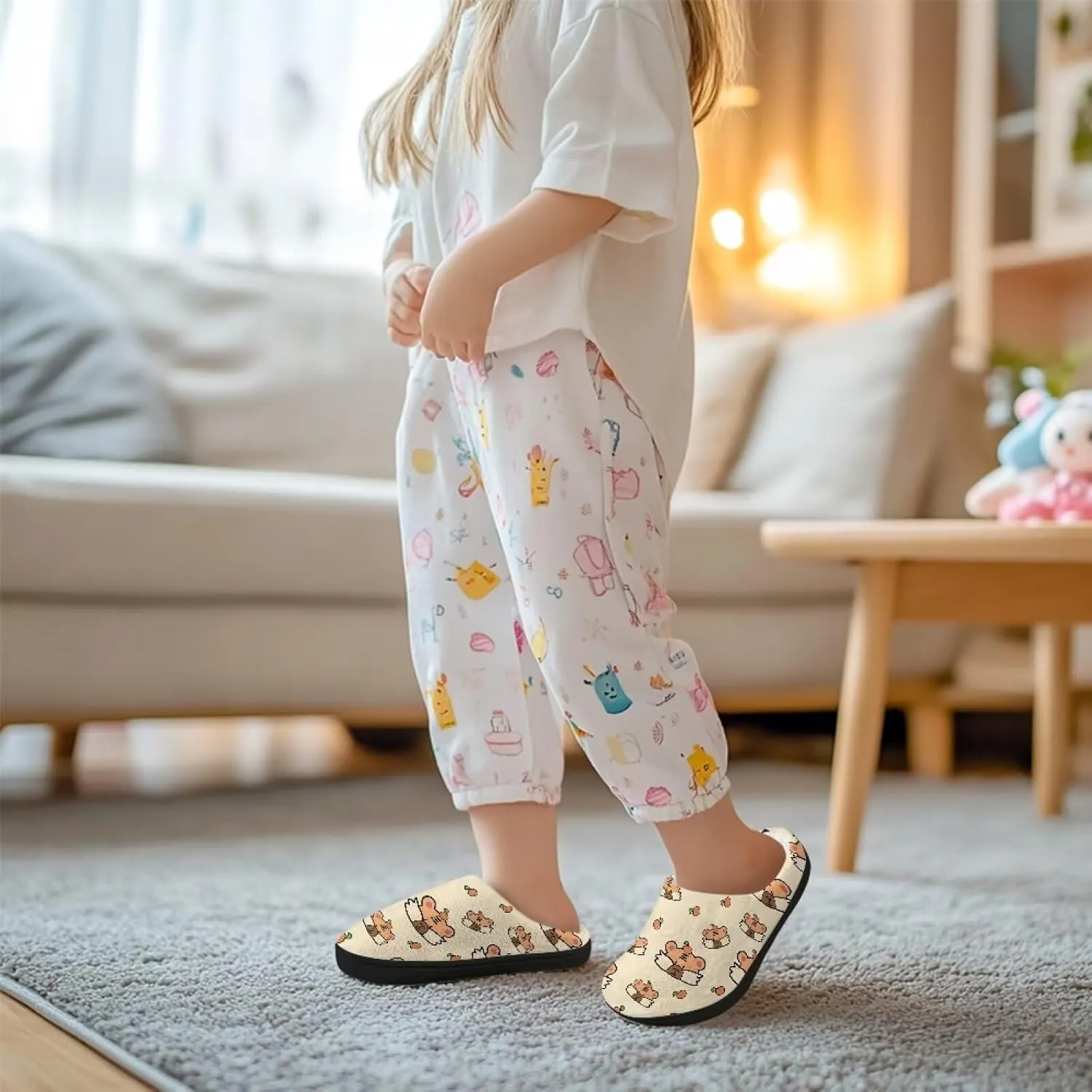 Children's Plush Slippers Cozy Plush Slip-on House Shoes with Memory Foam Warm Winter Kids Non-Slip Indoor Slipper