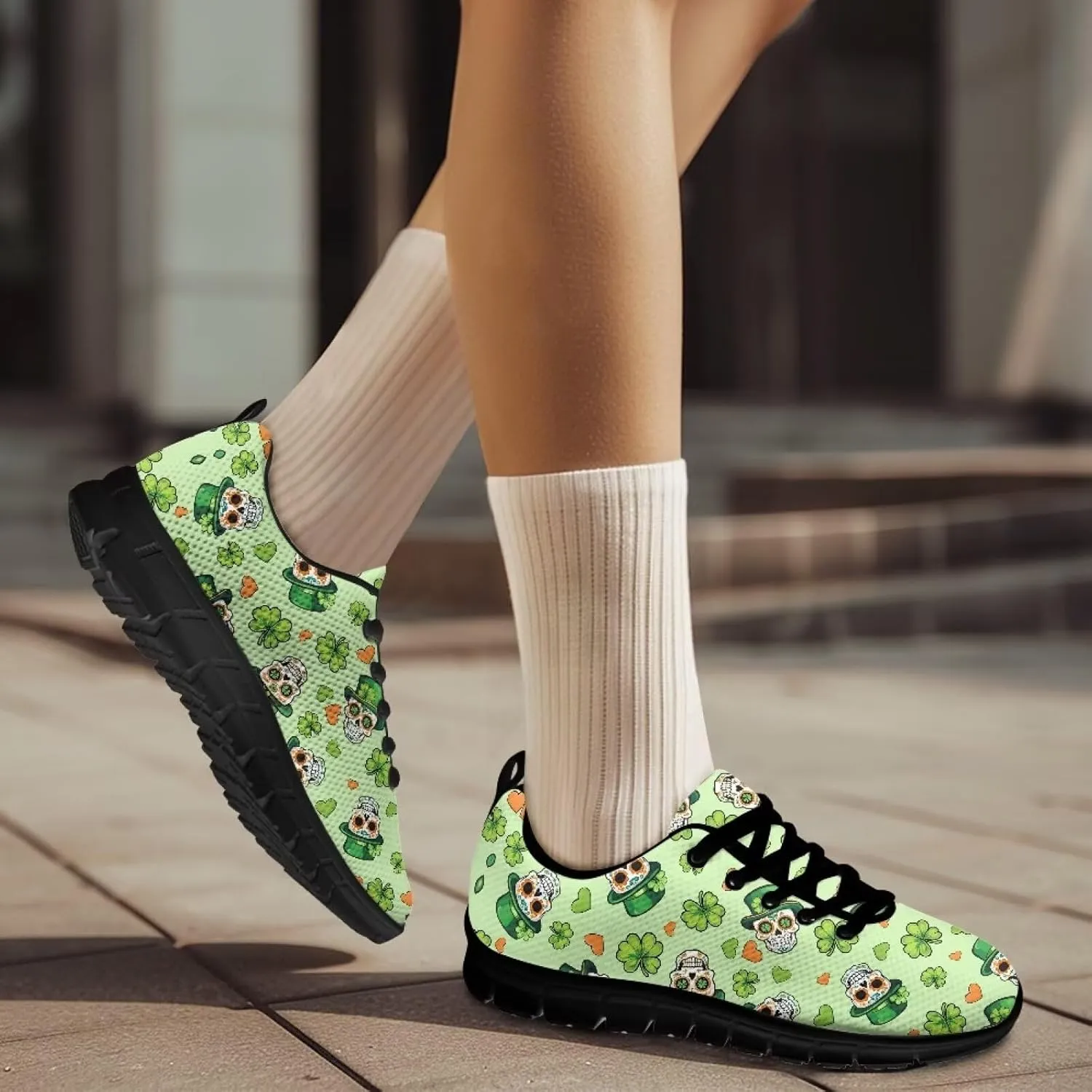 Christmas Sneakers for Women Flat Cozy Lace Up Low-Top Workout Running Sneakers for Ladies Anti-Slip Sport Outdoor Hiking Shoes for Teen Girls US 5-12