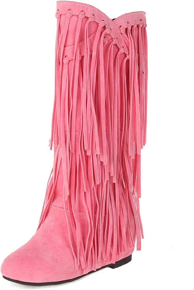 Ciuyurra Classic Fringe Moccasin Boots Ankle High Women Low Heel