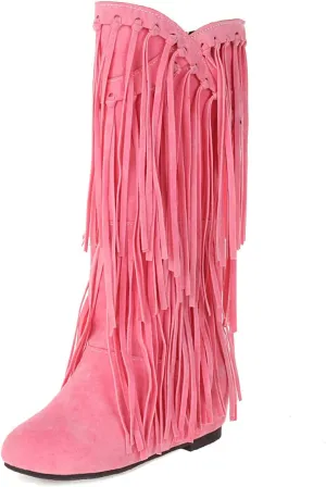 Ciuyurra Classic Fringe Moccasin Boots Ankle High Women Low Heel
