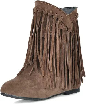 Ciuyurra Classic Fringe Moccasin Boots Ankle High Women Low Heel