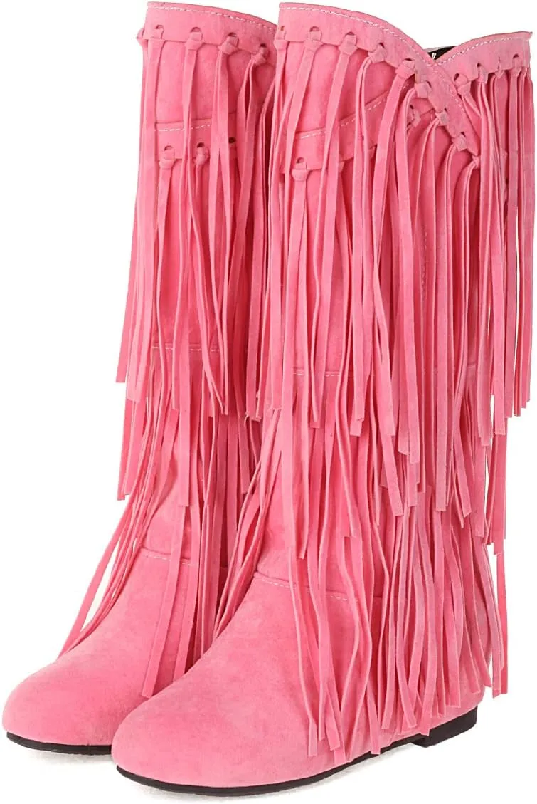 Ciuyurra Classic Fringe Moccasin Boots Ankle High Women Low Heel