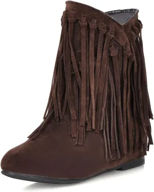 Ciuyurra Classic Fringe Moccasin Boots Ankle High Women Low Heel