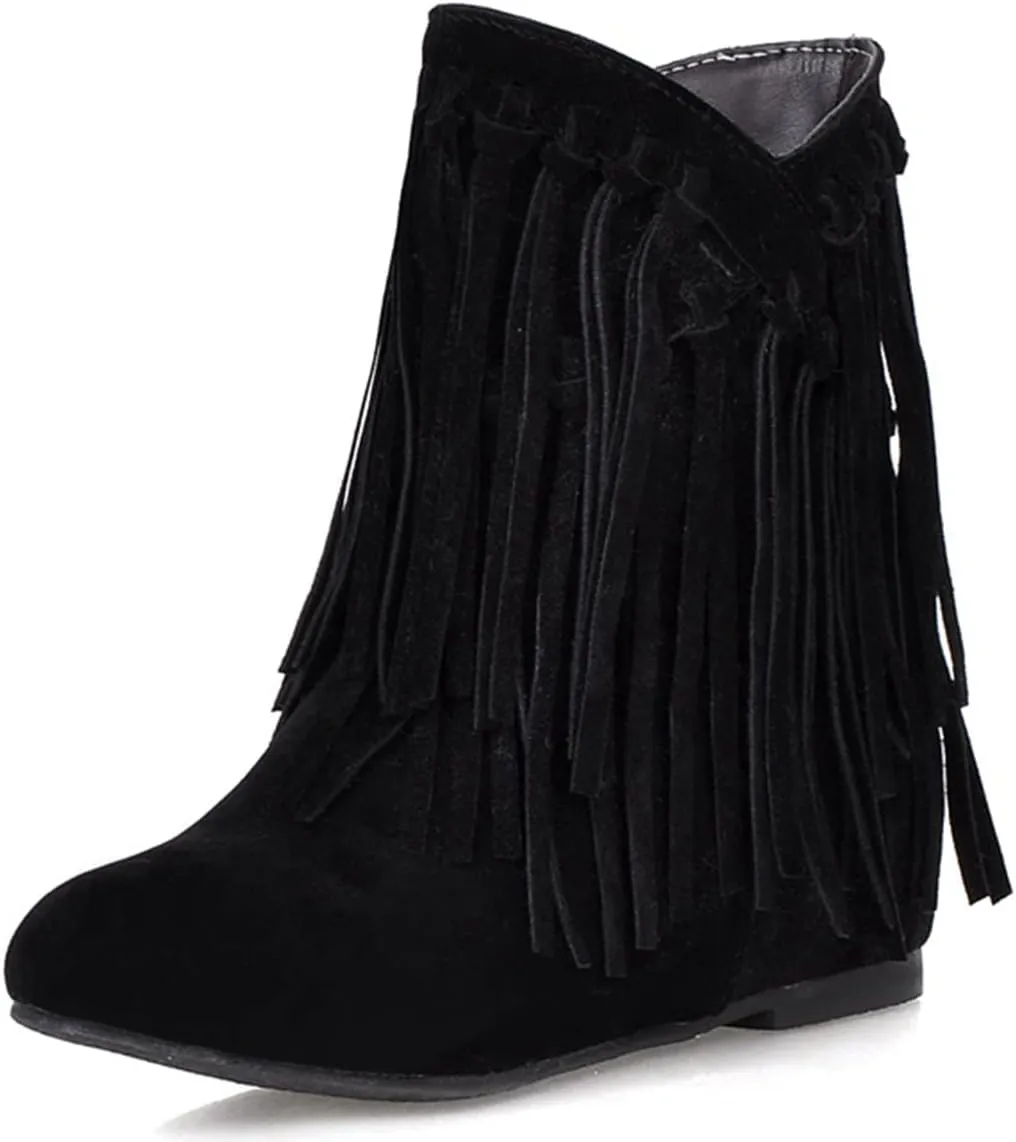 Ciuyurra Classic Fringe Moccasin Boots Ankle High Women Low Heel