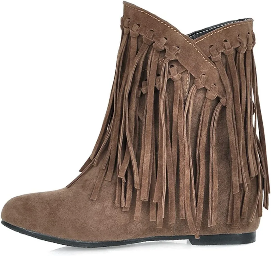 Ciuyurra Classic Fringe Moccasin Boots Ankle High Women Low Heel