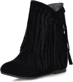 Ciuyurra Classic Fringe Moccasin Boots Ankle High Women Low Heel