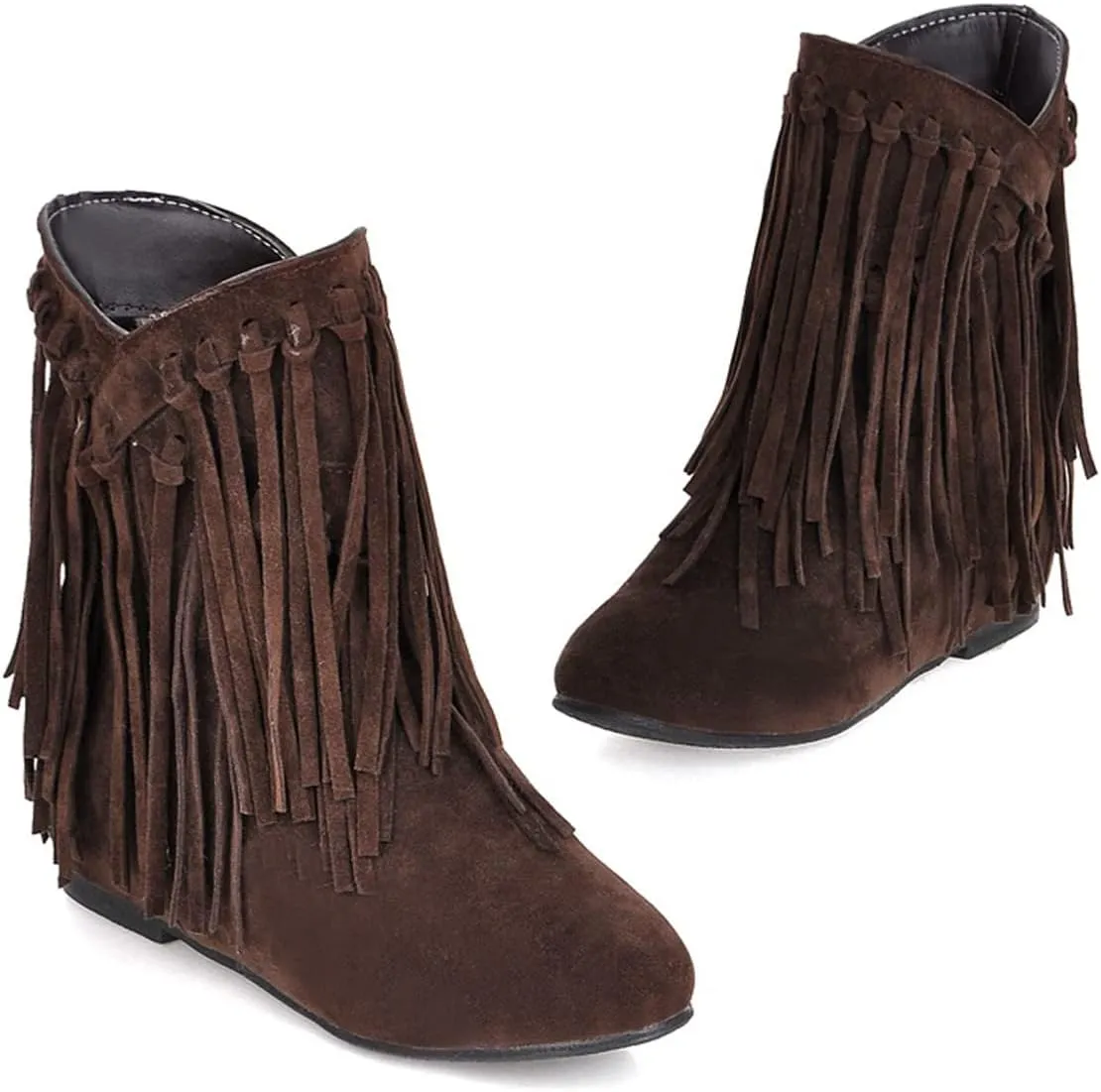 Ciuyurra Classic Fringe Moccasin Boots Ankle High Women Low Heel