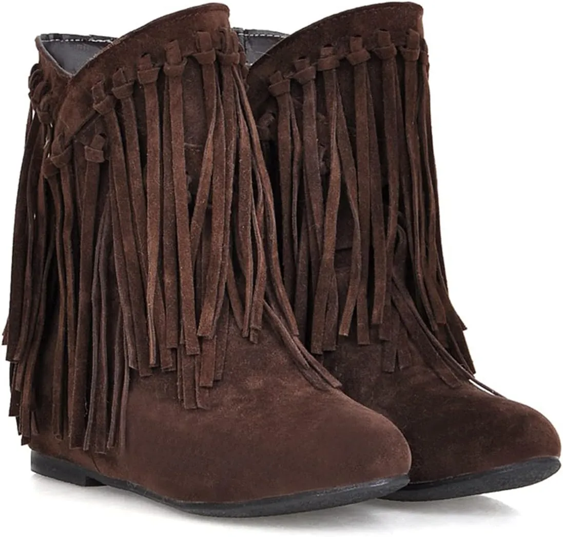 Ciuyurra Classic Fringe Moccasin Boots Ankle High Women Low Heel
