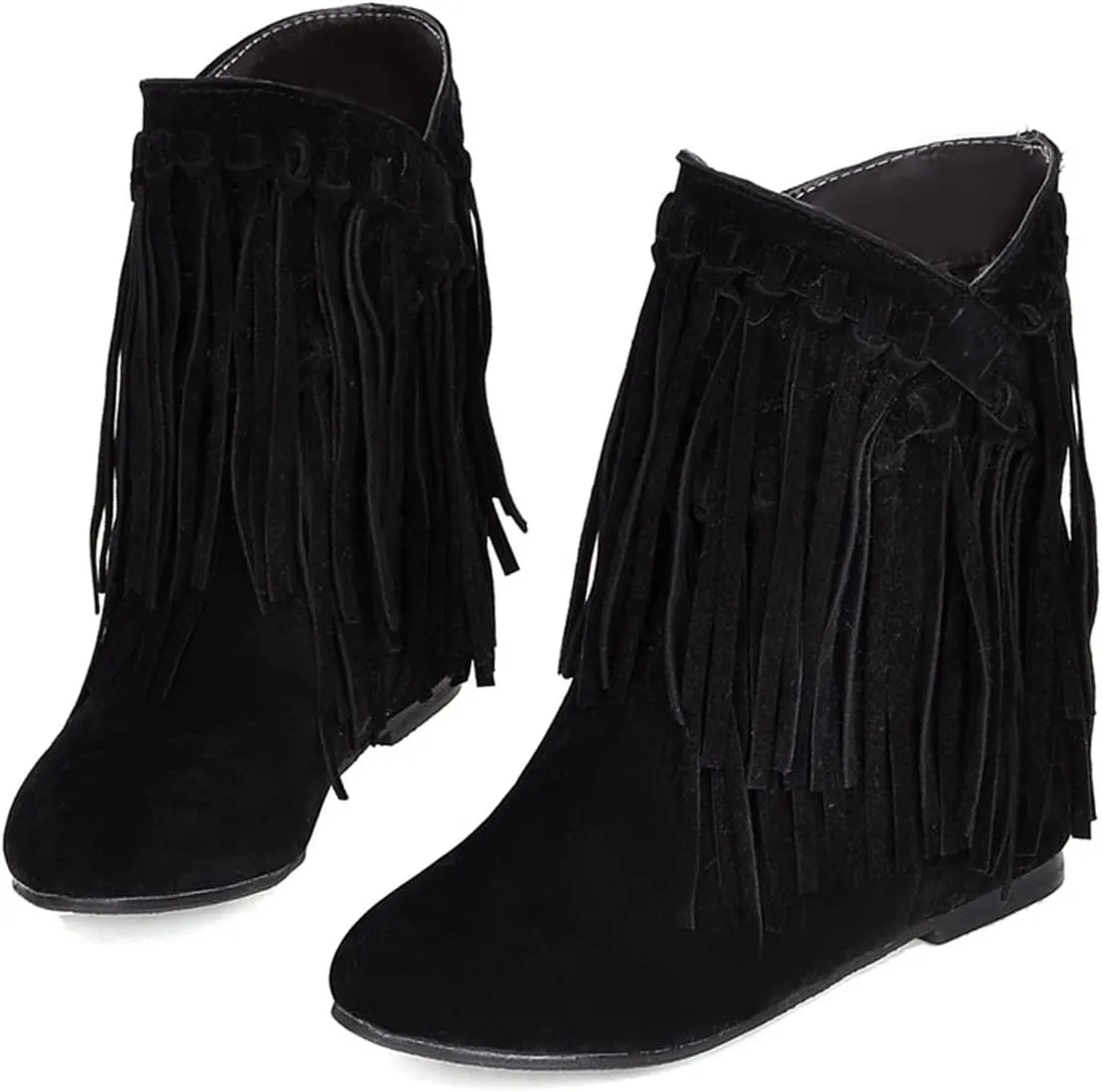 Ciuyurra Classic Fringe Moccasin Boots Ankle High Women Low Heel