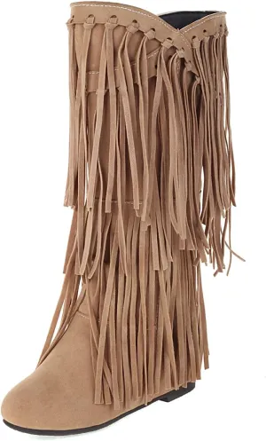 Ciuyurra Classic Fringe Moccasin Boots Ankle High Women Low Heel