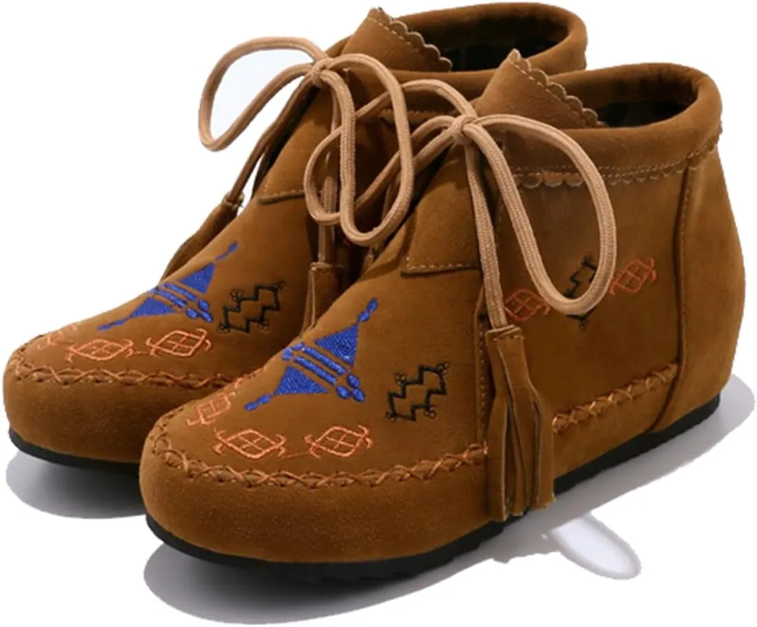 Ciuyurra Classic Moccasin Slipper Bootie Flats Embroidery Fringe Boots