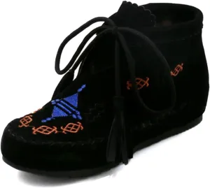 Ciuyurra Classic Moccasin Slipper Bootie Flats Embroidery Fringe Boots