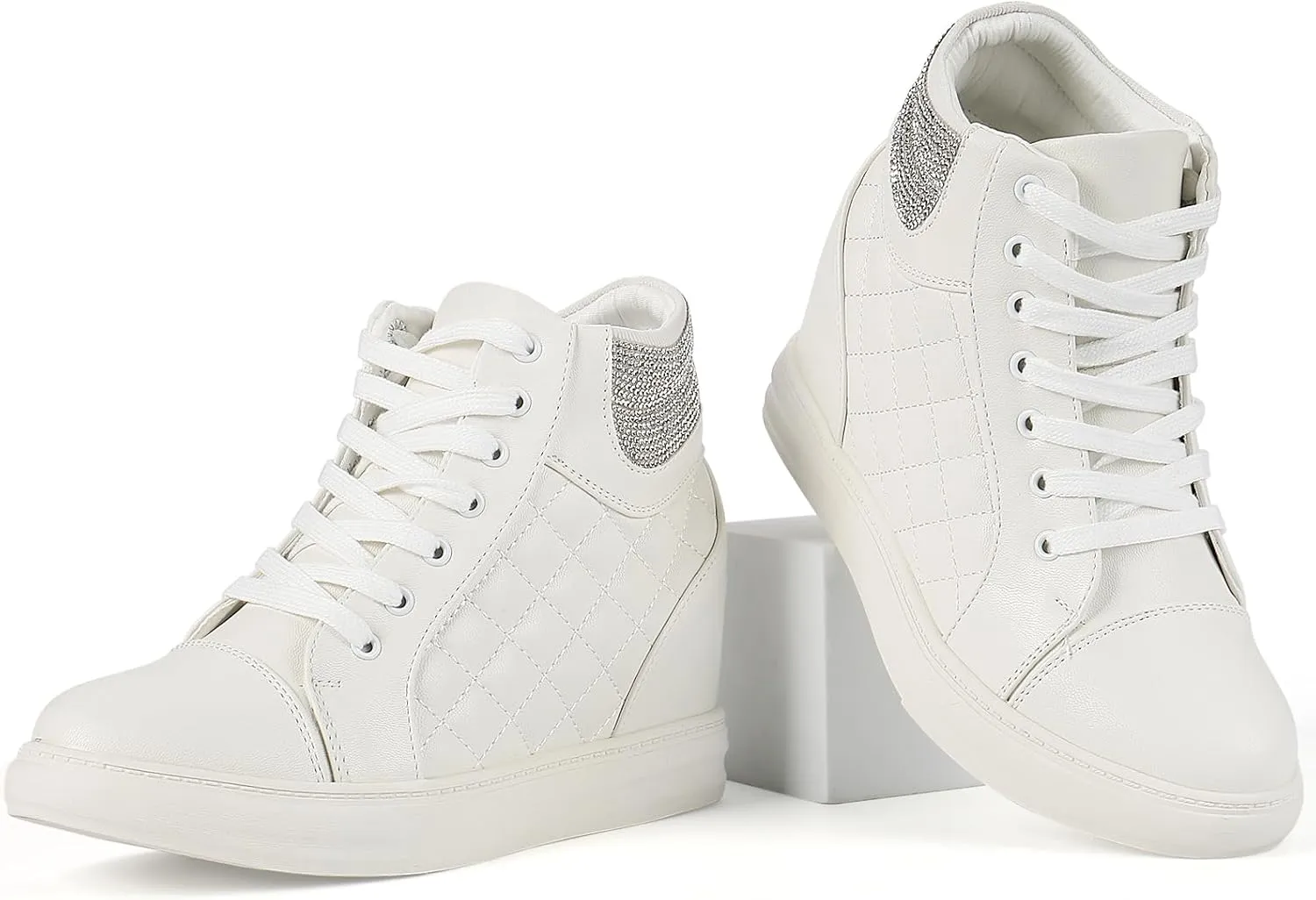 Ckrola Womens Fashion Platform Shoes Hidden Wedge Heel High Top Sneakers for Women Platform Boots Working Shoes Women
