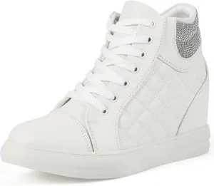 Ckrola Womens Fashion Platform Shoes Hidden Wedge Heel High Top Sneakers for Women Platform Boots Working Shoes Women