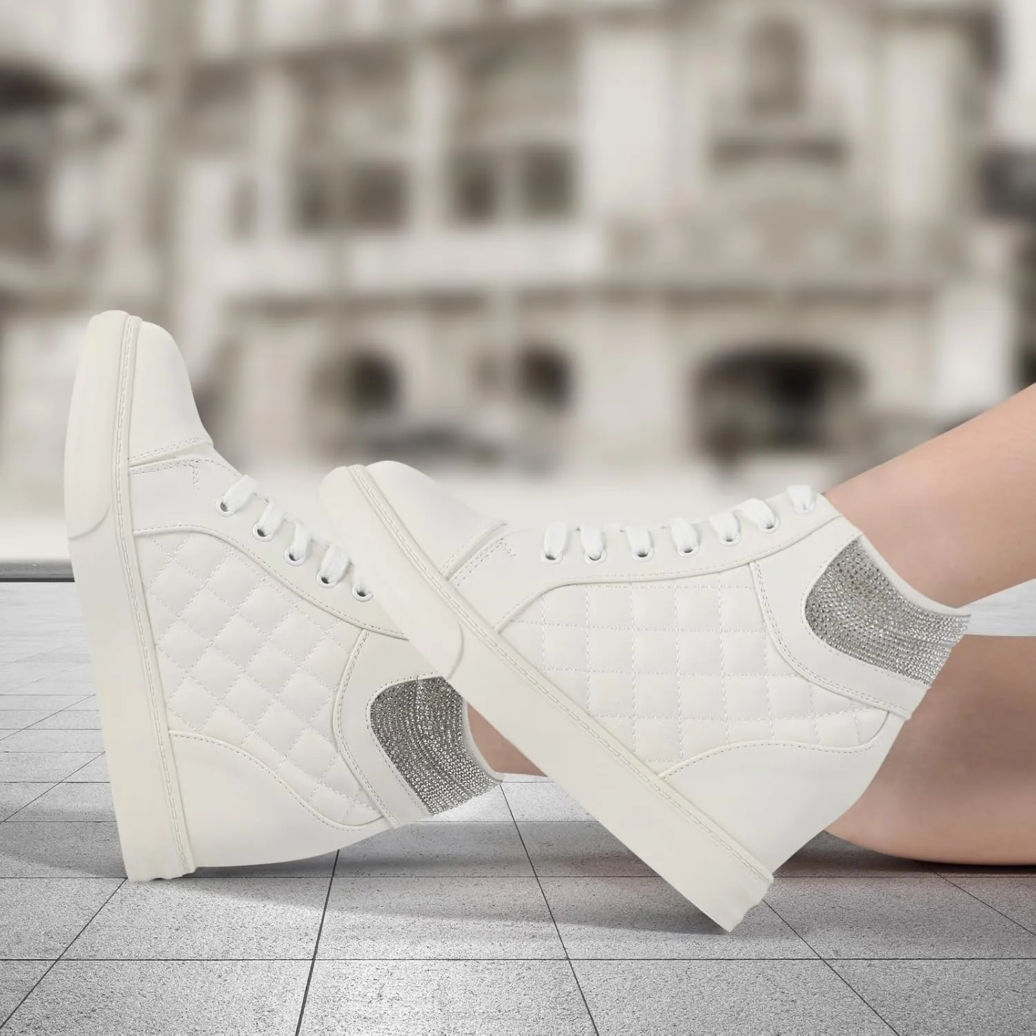 Ckrola Womens Fashion Platform Shoes Hidden Wedge Heel High Top Sneakers for Women Platform Boots Working Shoes Women