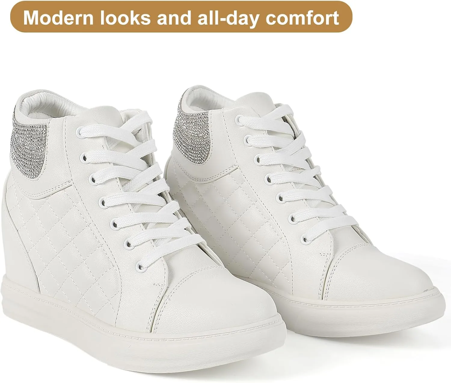 Ckrola Womens Fashion Platform Shoes Hidden Wedge Heel High Top Sneakers for Women Platform Boots Working Shoes Women