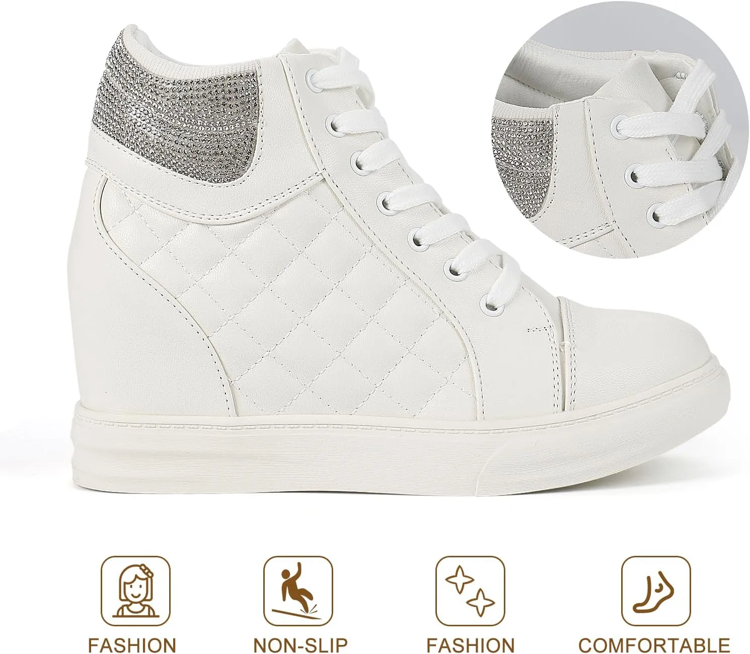 Ckrola Womens Fashion Platform Shoes Hidden Wedge Heel High Top Sneakers for Women Platform Boots Working Shoes Women