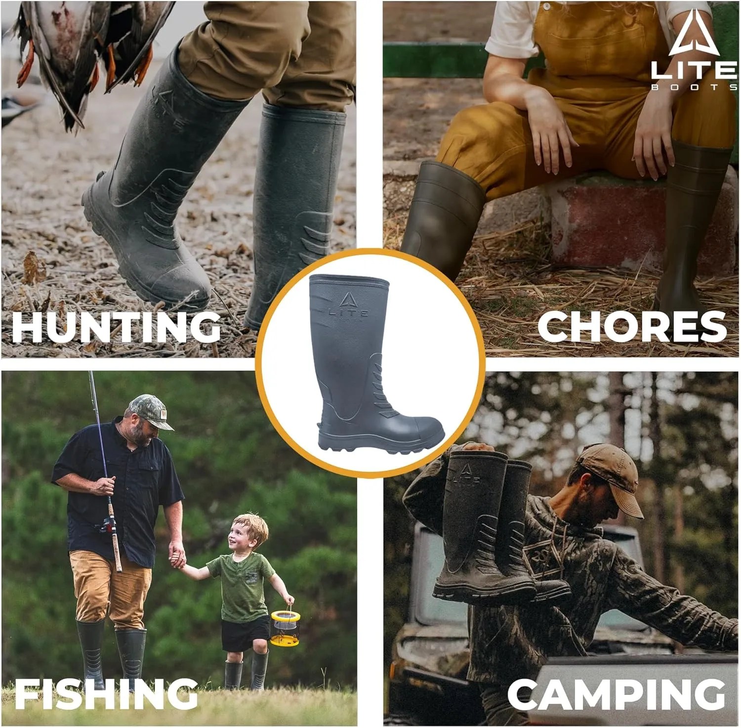 Classic, Waterproof Rain Boots for Kids, Insulated, Lightweight, Hunting, Fishing, Wading, Mud, Garden, Rain, Chore Boot, Introducing The Lightest 16" Waterproof Kids Rain Boot Ever Made!