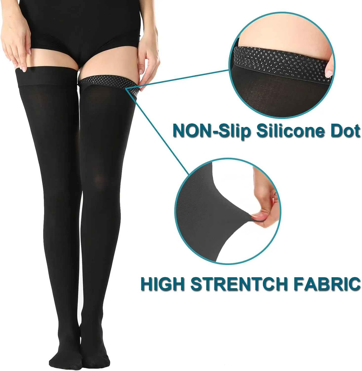 Closed Toe Thigh High Medical Compression Stockings For Women & Men 20-30 mmHg Firm Support Graduated Compression Hose Socks For Treatment Varicose Veins Swelling