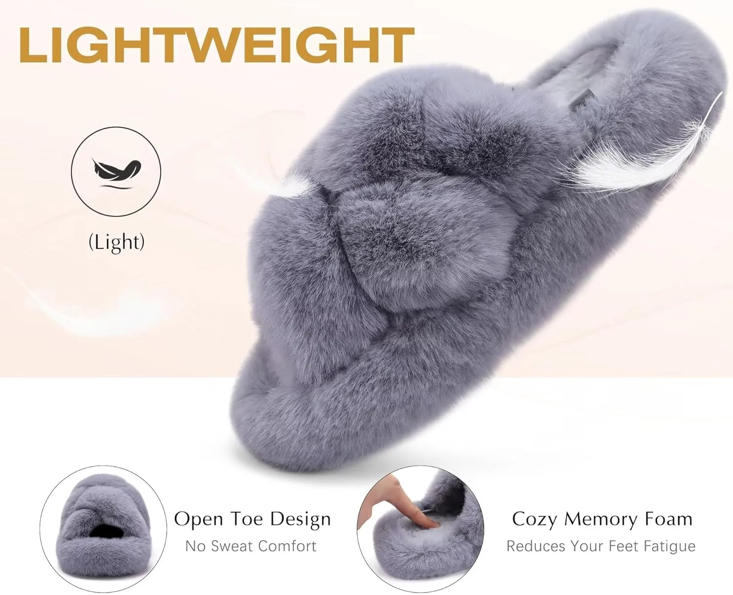 COFACE Women's Fluff Slippers Open Toe Fuzzy Faux Fur Ladies House Fashion Platform Slide Shoes with Comfort Arch Support, Indoor Outdoor Sole