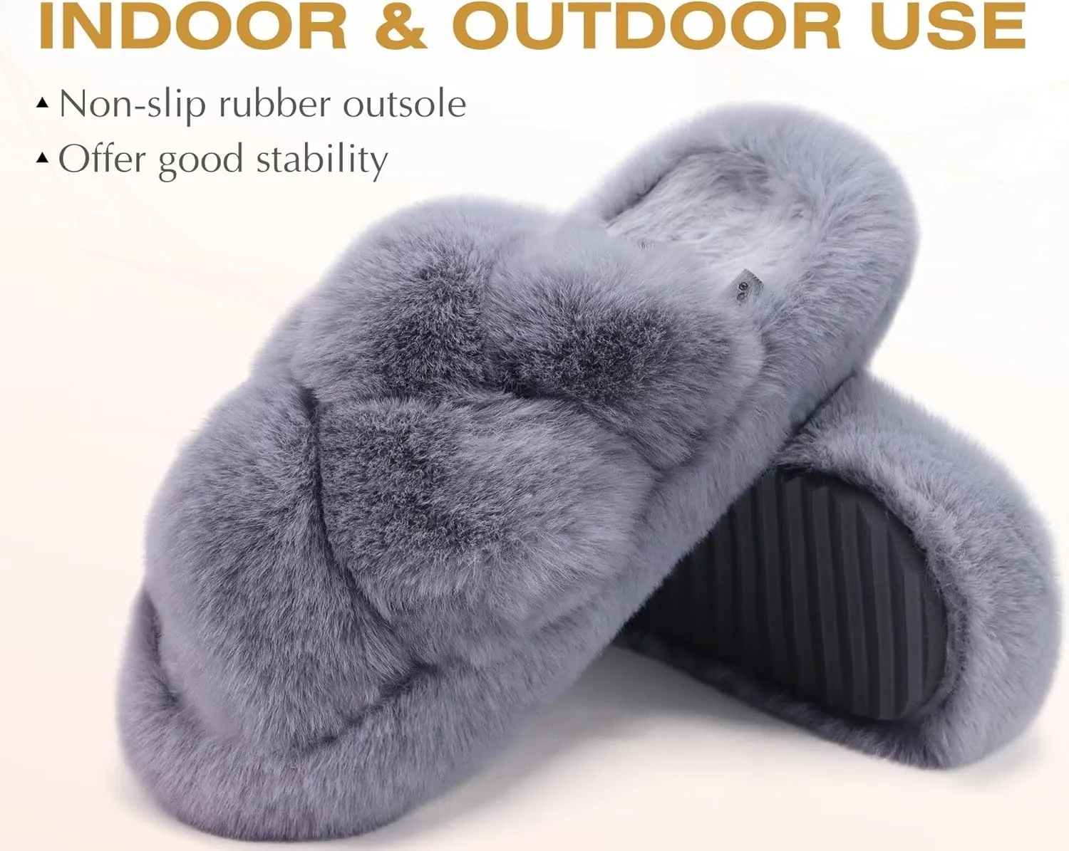 COFACE Women's Fluff Slippers Open Toe Fuzzy Faux Fur Ladies House Fashion Platform Slide Shoes with Comfort Arch Support, Indoor Outdoor Sole