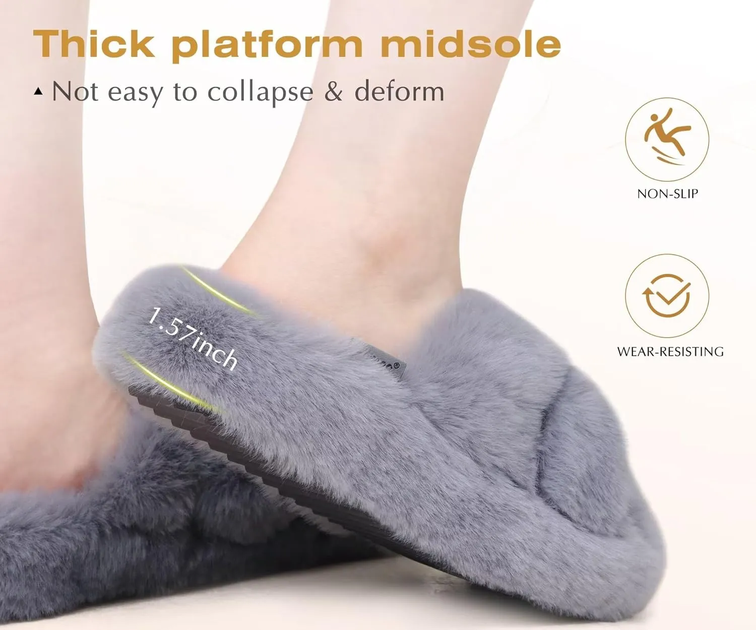 COFACE Women's Fluff Slippers Open Toe Fuzzy Faux Fur Ladies House Fashion Platform Slide Shoes with Comfort Arch Support, Indoor Outdoor Sole