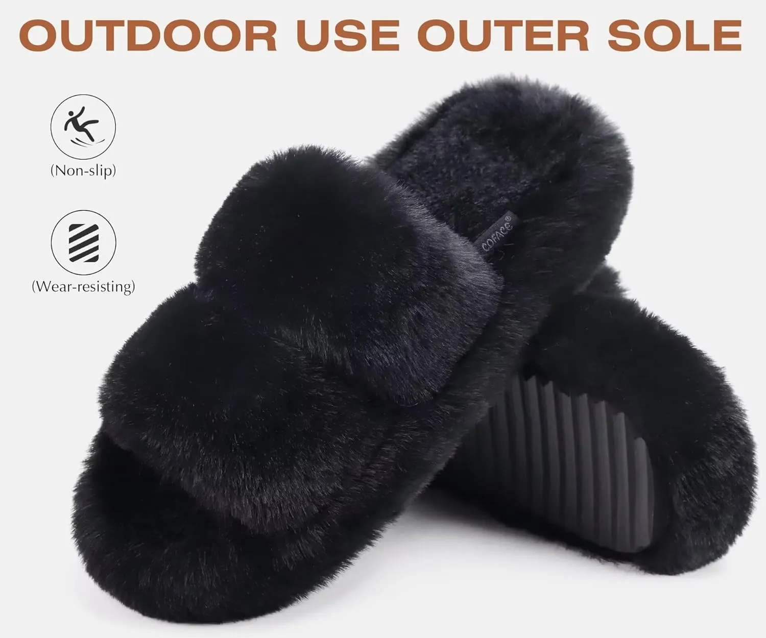 COFACE Womens House Slippers Woman Fuzzy Fluff Indoor Slipper Ladies Furry Fur Bedroom Slip On Slipers Women’s Home Winter Open Toe Plush Shearling Slide Size 5-11