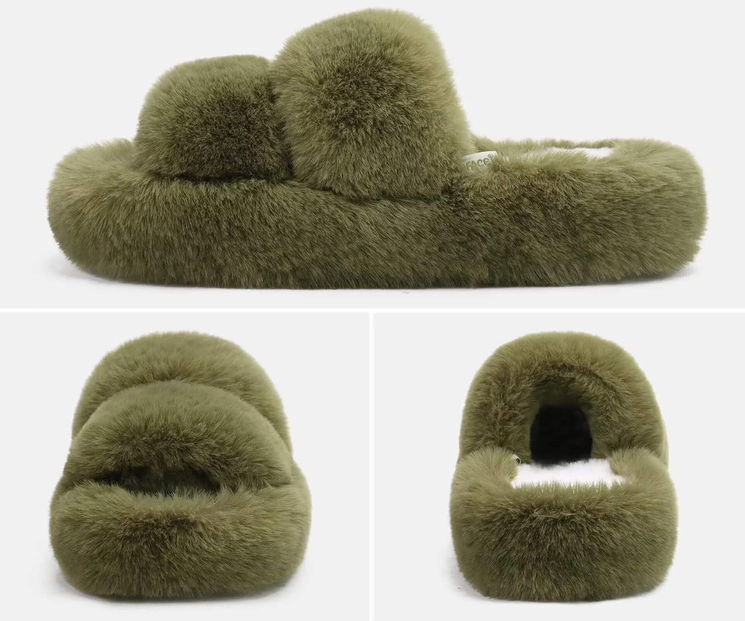 COFACE Womens House Slippers Woman Fuzzy Fluff Indoor Slipper Ladies Furry Fur Bedroom Slip On Slipers Women’s Home Winter Open Toe Plush Shearling Slide Size 5-11