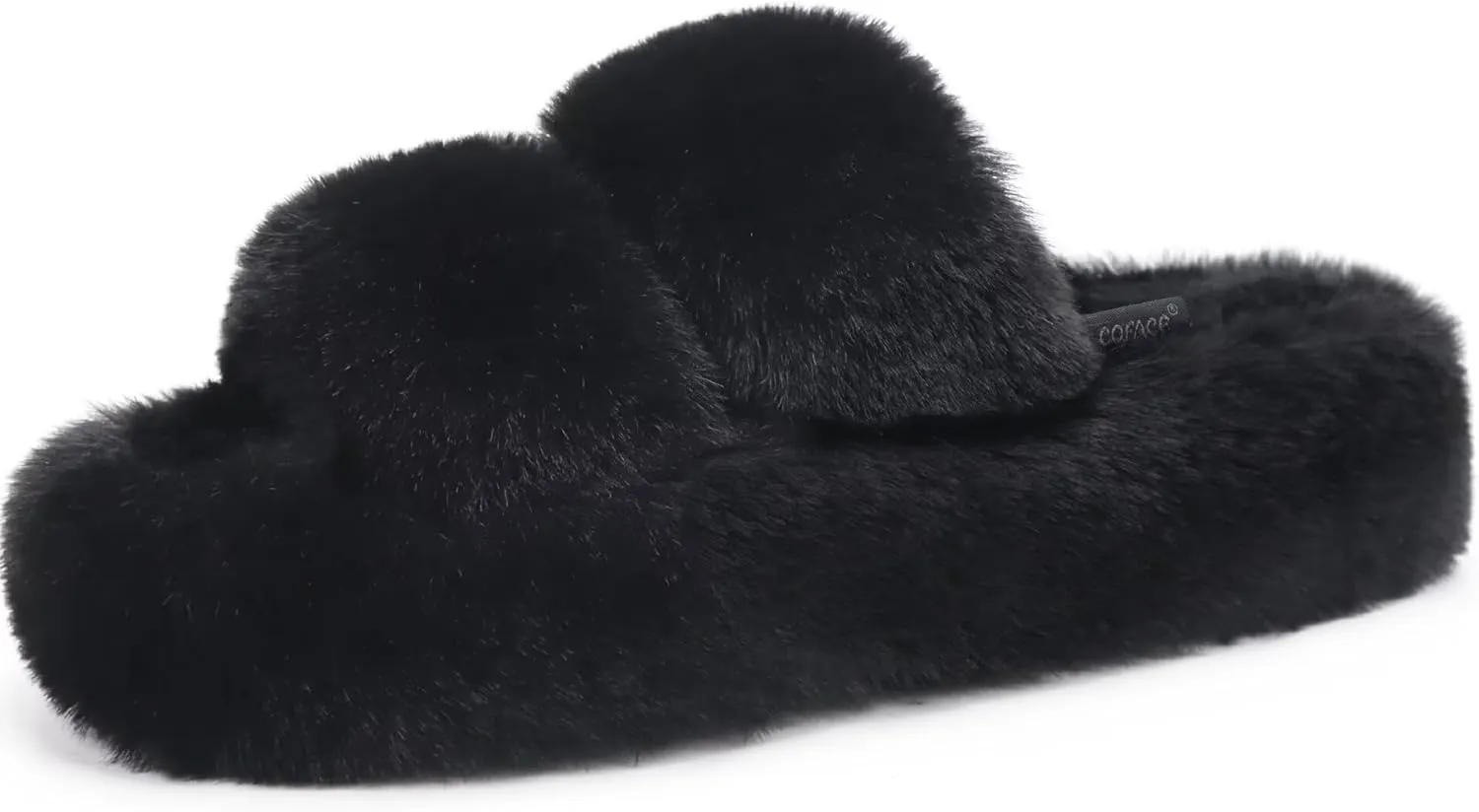 COFACE Womens House Slippers Woman Fuzzy Fluff Indoor Slipper Ladies Furry Fur Bedroom Slip On Slipers Women’s Home Winter Open Toe Plush Shearling Slide Size 5-11