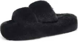 COFACE Womens House Slippers Woman Fuzzy Fluff Indoor Slipper Ladies Furry Fur Bedroom Slip On Slipers Women’s Home Winter Open Toe Plush Shearling Slide Size 5-11