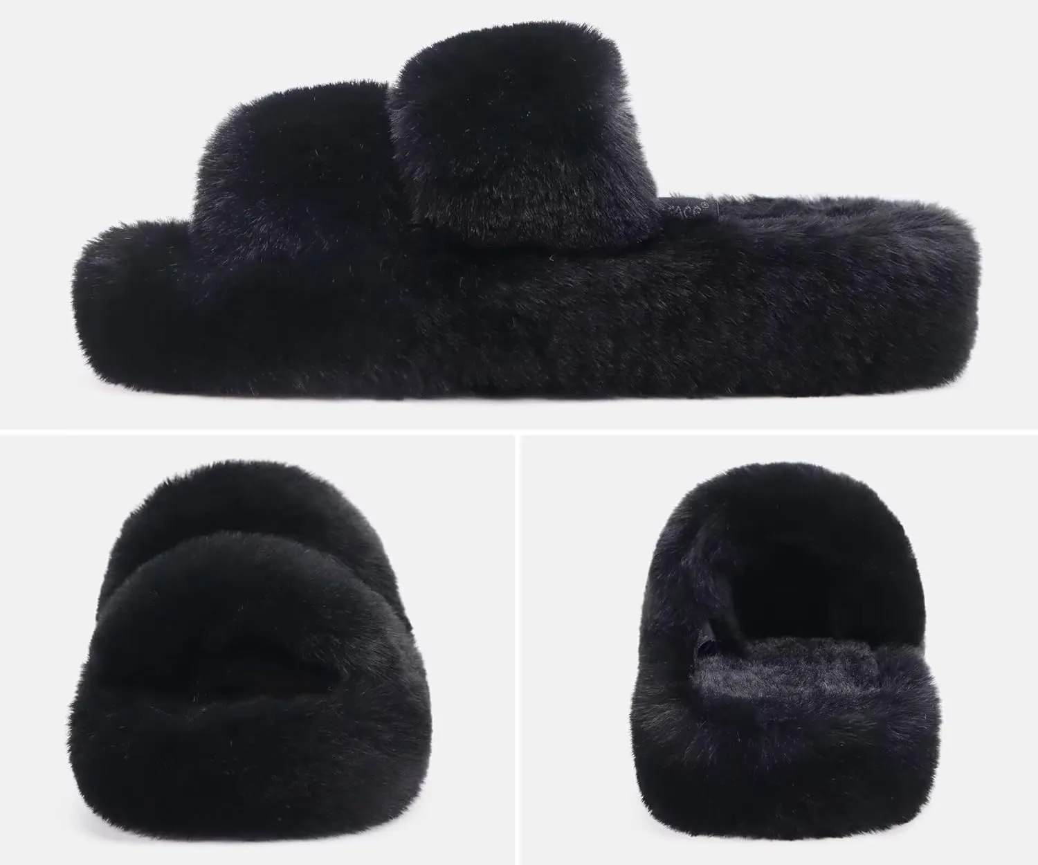COFACE Womens House Slippers Woman Fuzzy Fluff Indoor Slipper Ladies Furry Fur Bedroom Slip On Slipers Women’s Home Winter Open Toe Plush Shearling Slide Size 5-11