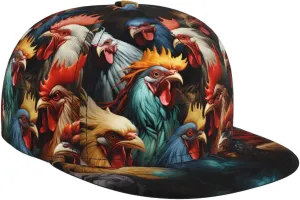 Colorful Roosters Standing Together Outdoor Sports Baseball Cap, Daily Sports Adjustable Fashionable Flat Brim hat, Unisex Four-Season Outdoor Sports Cap,