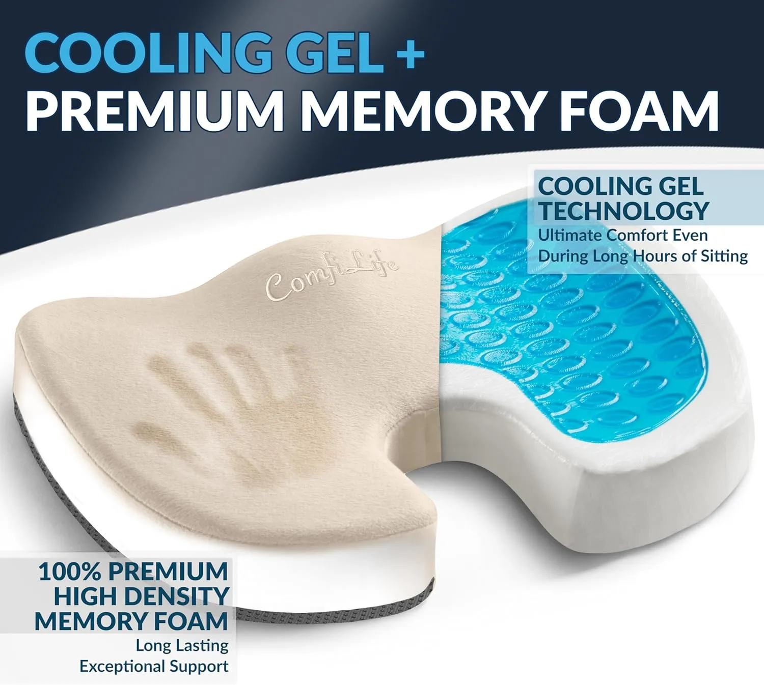 ComfiLife Premium Gel & Memory Foam Seat Cushion – Doctor Recommended Office Chair Cushion, Car Seat Cushion – Chair Cushions for Back & Sciatica Pain Relief – Seat Cushions for Office & Desk (Beige)