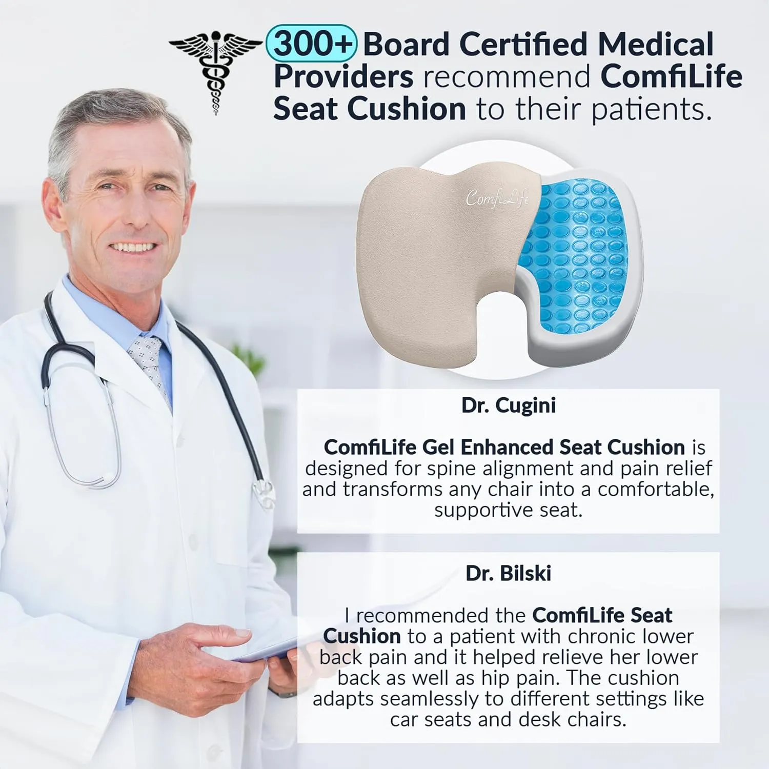 ComfiLife Premium Gel & Memory Foam Seat Cushion – Doctor Recommended Office Chair Cushion, Car Seat Cushion – Chair Cushions for Back & Sciatica Pain Relief – Seat Cushions for Office & Desk (Beige)