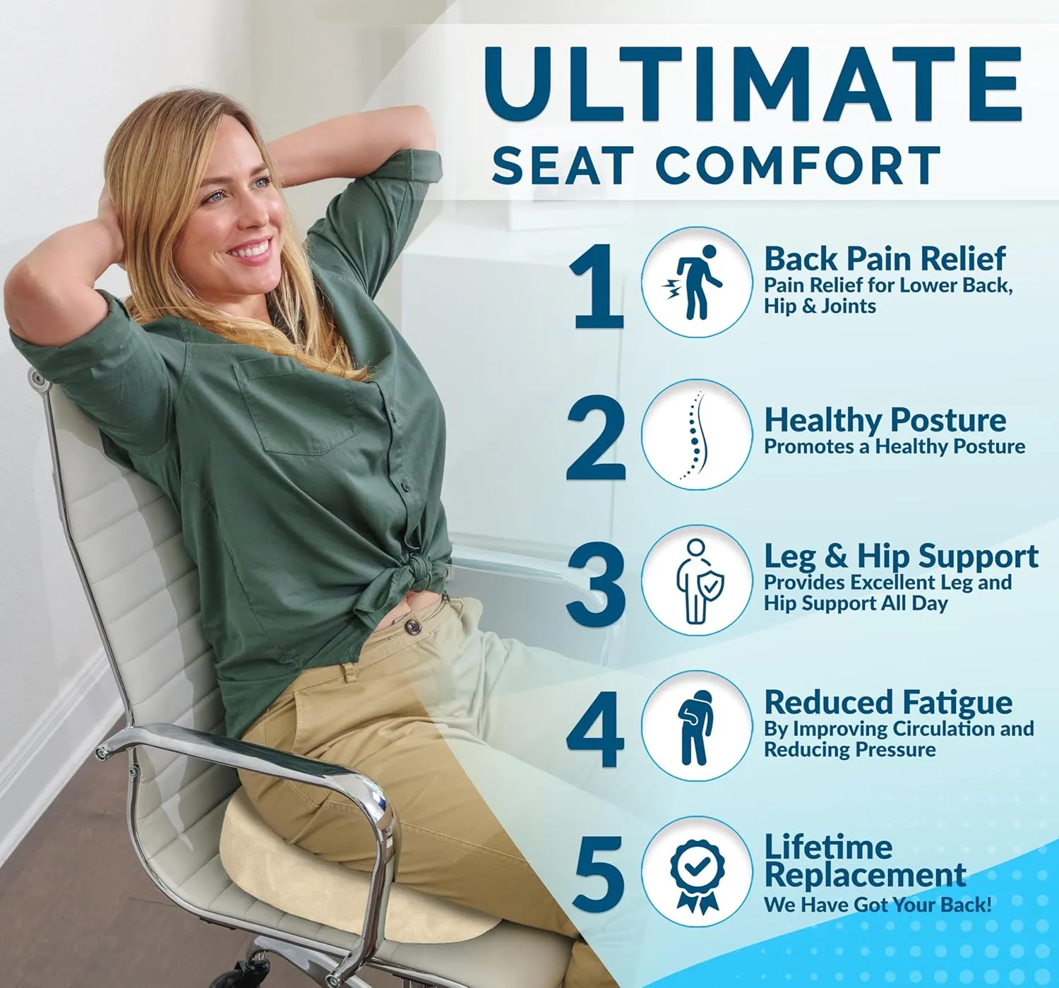 ComfiLife Premium Gel & Memory Foam Seat Cushion – Doctor Recommended Office Chair Cushion, Car Seat Cushion – Chair Cushions for Back & Sciatica Pain Relief – Seat Cushions for Office & Desk (Beige)