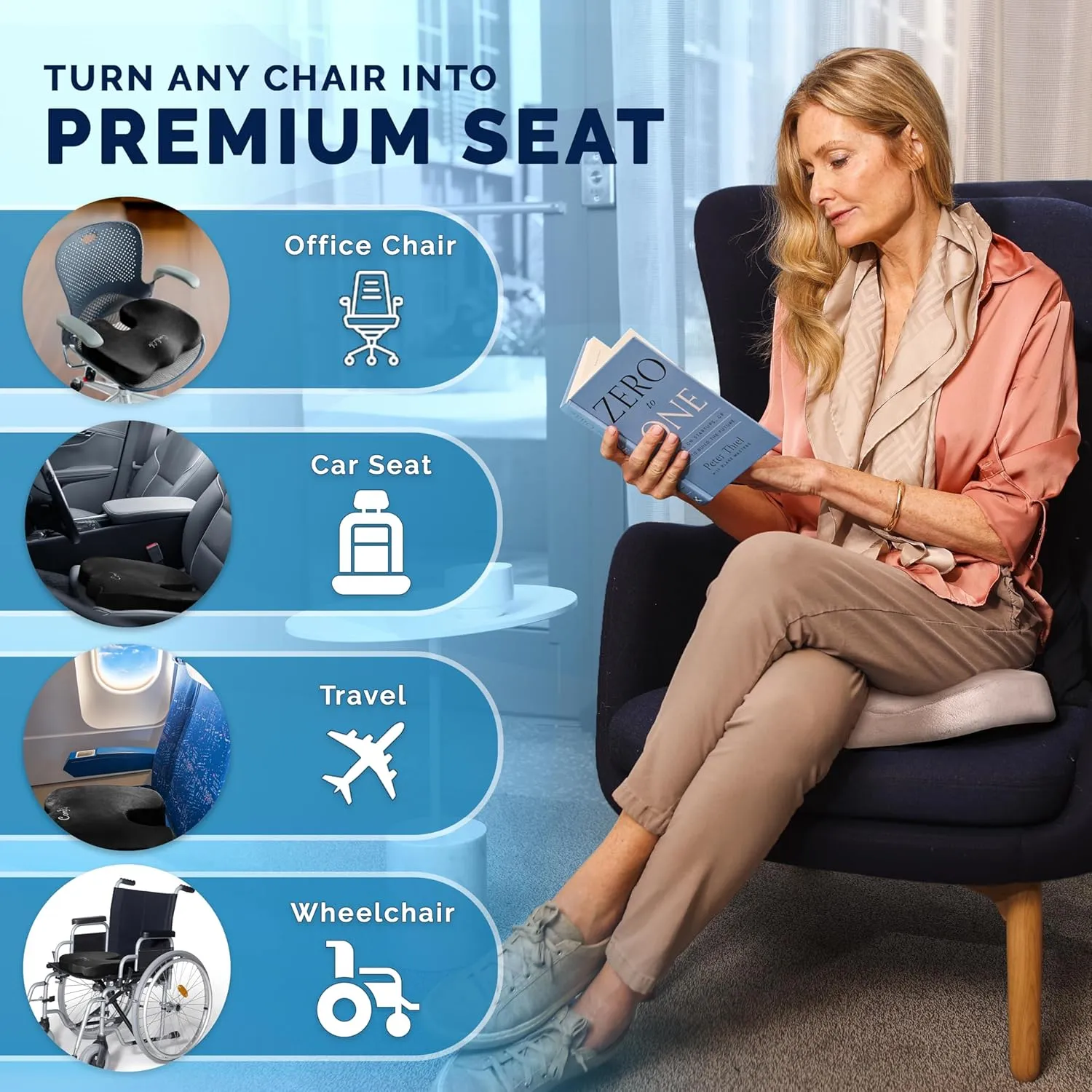 ComfiLife Premium Gel & Memory Foam Seat Cushion – Doctor Recommended Office Chair Cushion, Car Seat Cushion – Chair Cushions for Back & Sciatica Pain Relief – Seat Cushions for Office & Desk (Beige)