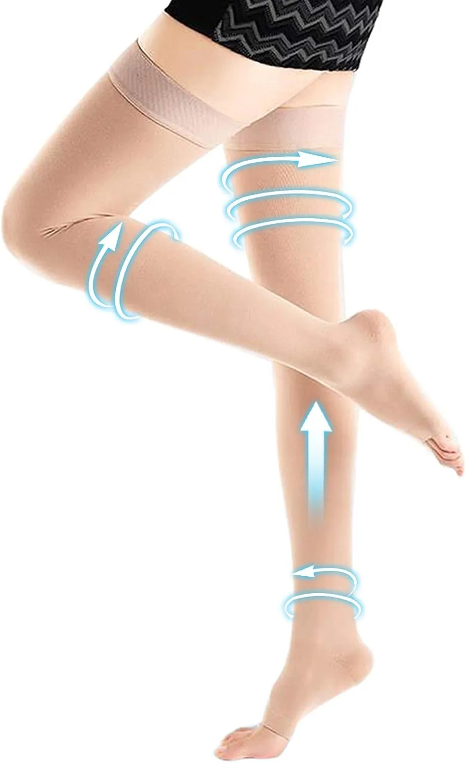 Compression Stockings Thigh High for Women Men 20-30 mmhg Graduated Compression Socks Open Toe Compression Support Hose with Non-Slide Silicone Dot Band for Swelling and Varicose Veins (Beige,S)
