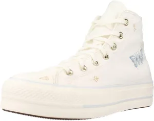 Converse Unisex Chuck Taylor All Star Lift High Top Canvas Sneaker - Lace up Closure Style - White/Cocoon Blue 8.5