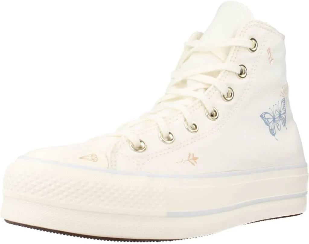 Converse Unisex Chuck Taylor All Star Lift High Top Canvas Sneaker - Lace up Closure Style - White/Cocoon Blue 9