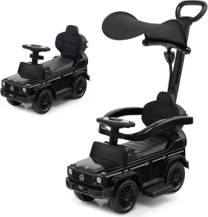 Costzon Push Car for Toddlers, 3 in 1 Mercedes Benz Stroller Sliding Walking Car w/Canopy, Handle, Armrest Guardrail, Underneath Storage, Horn Sound, Foot-to-Floor Ride On Toy for Boys Girls (Black)